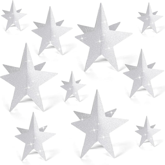 45 Pcs 3D Star Centerpieces Movie Night Decorations for Table in 3 Sizes Hanging Supplies for Red Carpet Film Show Theme Birthday New Year Party First Day of School Table Decor(Silver)