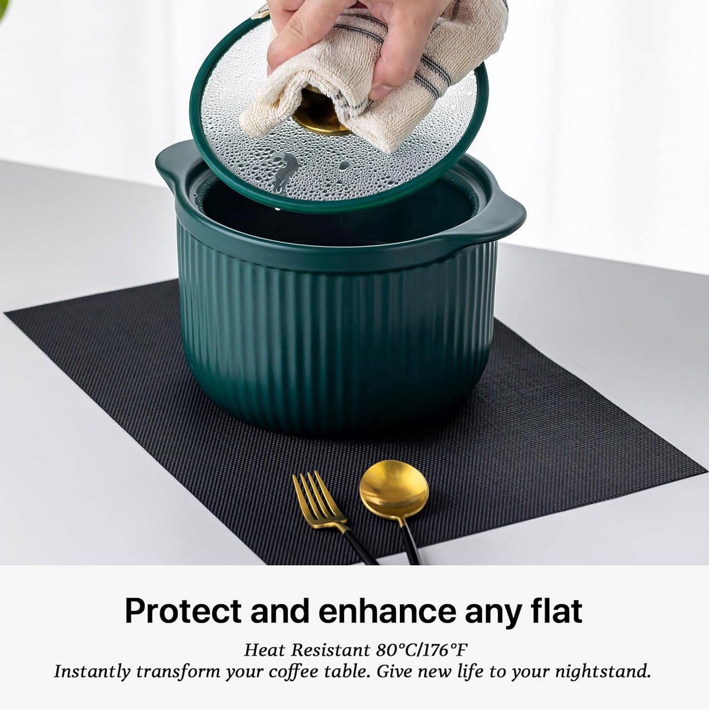 LEXMORE Placemats Set of 6 Vinyl/Plastic Woven Place Mats for Kitchen Table Indoor/Outdoor Washable Placemat Wipeable Dining Table Mats(Black)