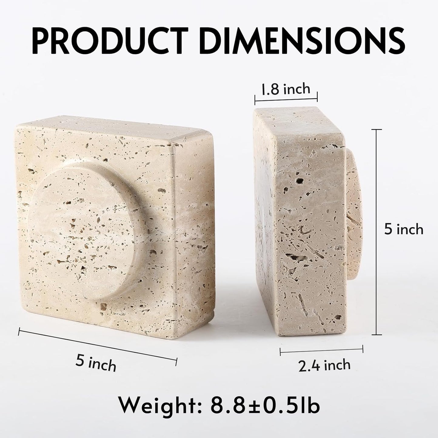 Koville Marble Square Book Ends, Heavy Duty Book Holders, Bookends for Shelves, Office Bookshelf Decor for CDs/Video Games(Travertino Romano)