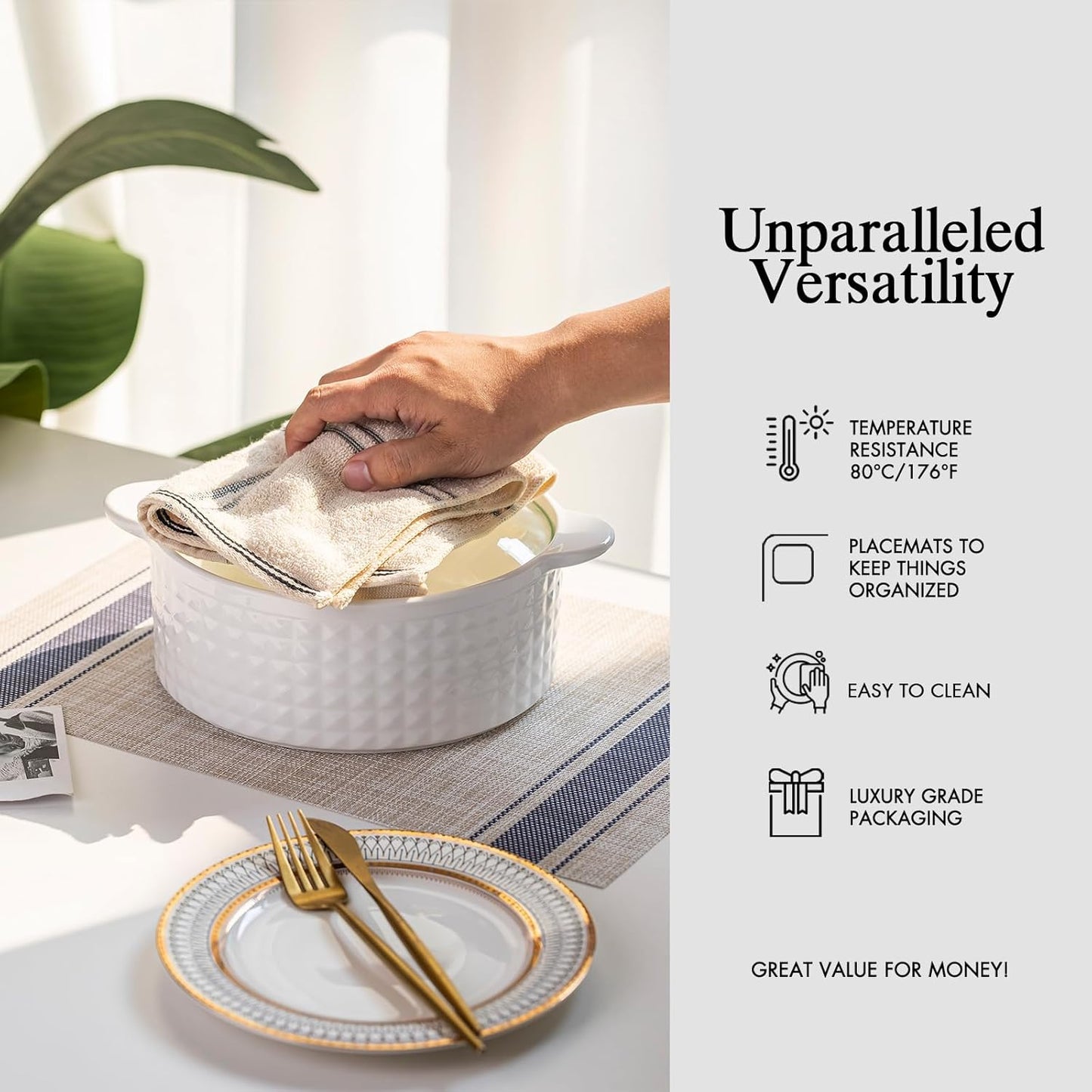 Placemats Set of 6 - Easy Clean Woven Vinyl Placemats for Dining Table, Indoor/Outdoor Place Mats, Washable PVC Table Mats（Blue Skyline）