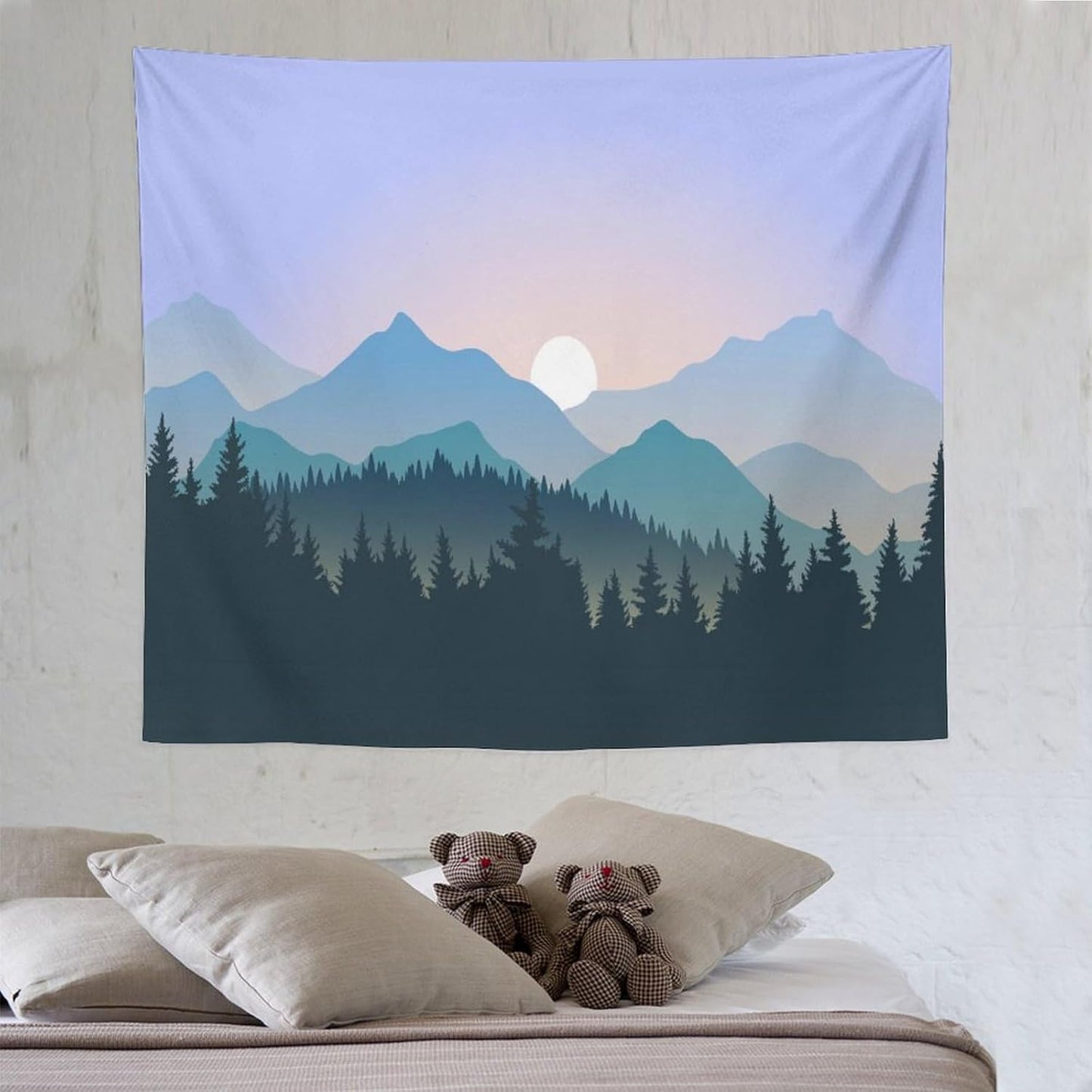 HZOHNAGO Mountain Tapestry Forest Mountain Sunrise Pattern Printed Wall Tapestry Wall Hanging for Bedroom Living Room Dorm 60" W x 50" H
