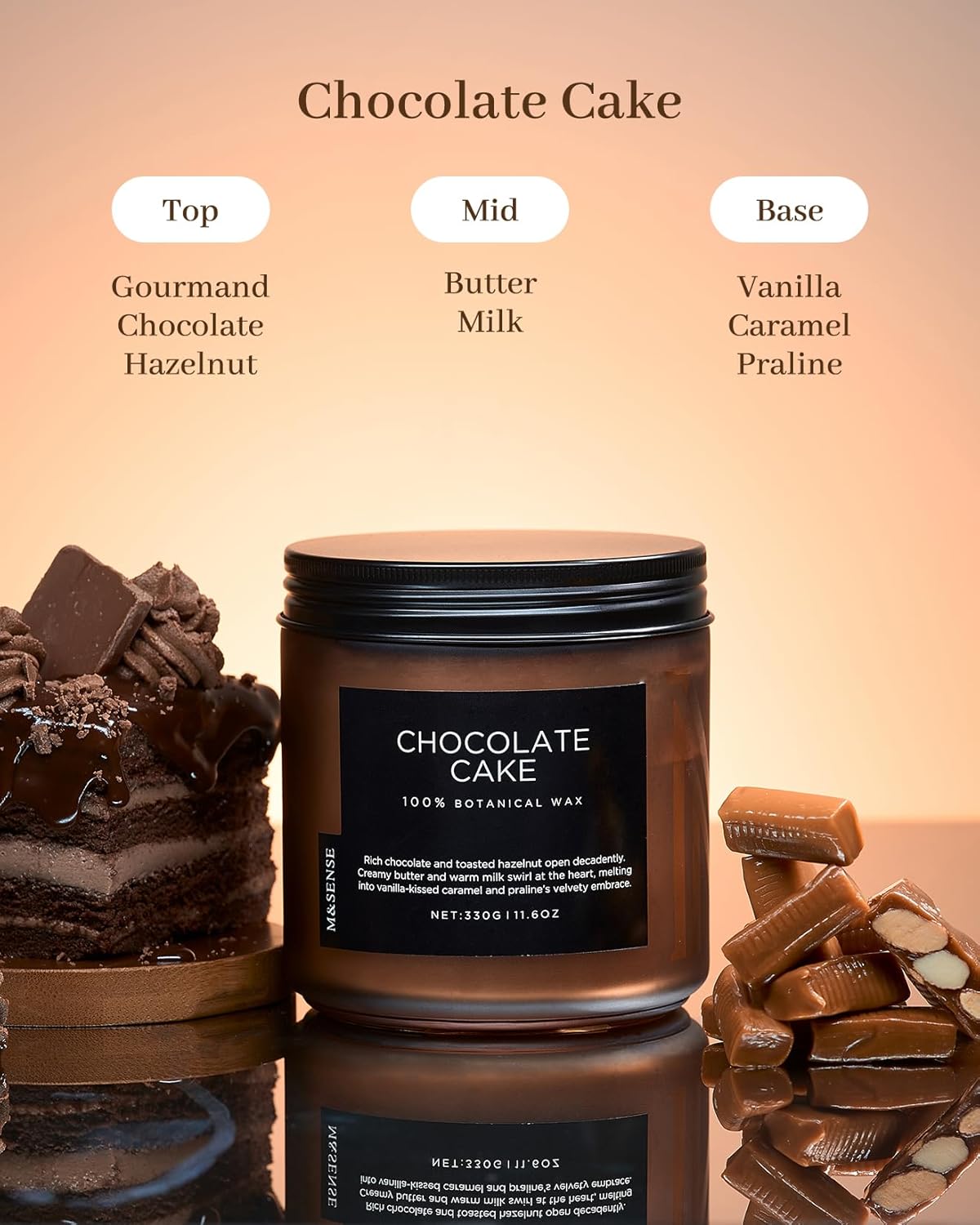 M&SENSE Chocolate Layer Cake Scent Candles, Large 11.6oz Natural Soy Wax 70 Hours Burn Time Clean Non Toxic Scented Classic 2 Wicks Candle for Bedroom Living Room Office