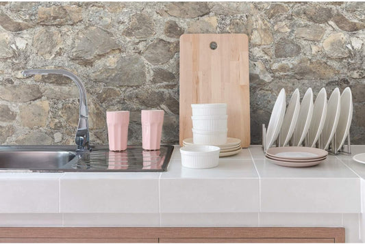 RoomMates RMK9096WP Gray and Almond Weathered Stone Peel and Stick Wallpaper