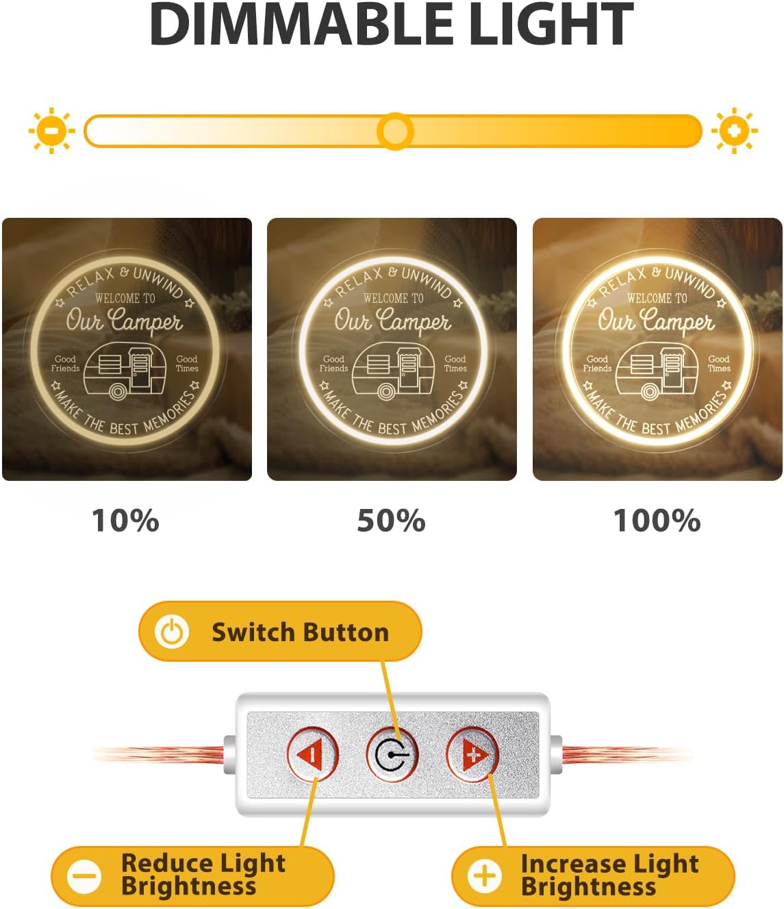 Camper LED Neon Sign for Camping Party Decor, Dimmable Neon Wall Lights Signs for Backyard Patio Garden BBQ Touring Car Decoration, 3D Art Light Up Sign for Housewarming Birthday Gifts