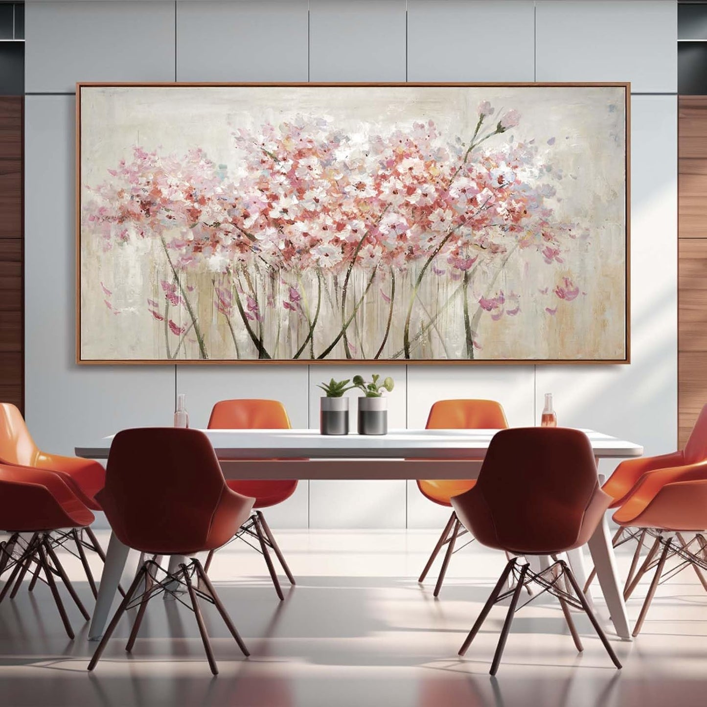 YJYart Landscape Wall Art Floral Wall Pictures Pink and White Canvas Wall Artwork 36"x70" Wall Prints for Living Room Office Wall Decor
