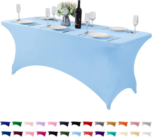 Spandex Table Cover for 6Ft or 4fT or 8ft Table Universal Fitted Stretch Tablecloth for Party, Banquet, Wedding and Events-Blue Mist