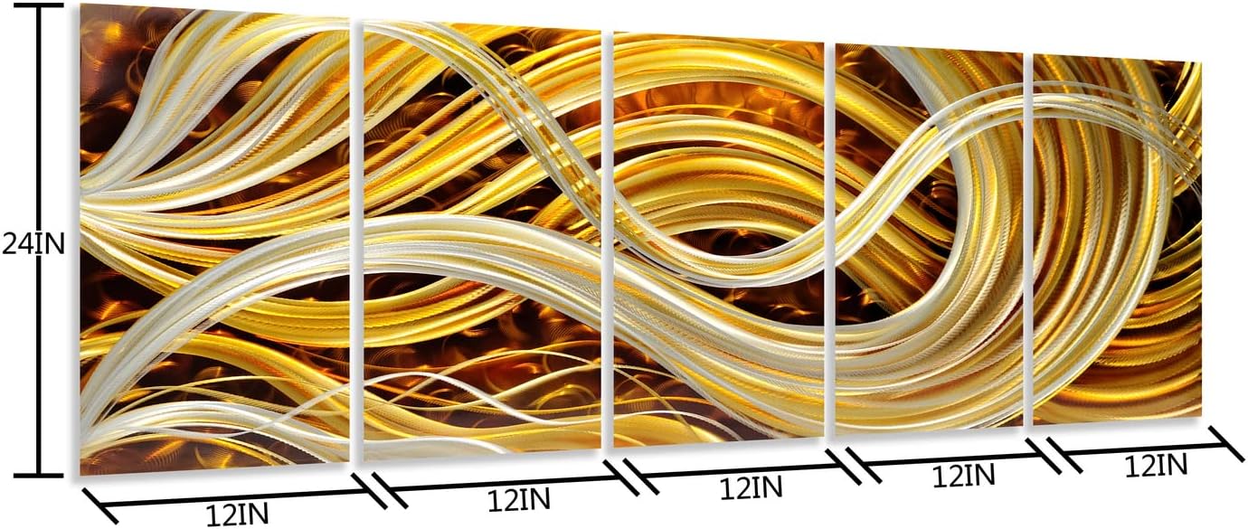 Yihui Arts Abstract Metal Wall Art - Hand Crafted 5 Pieces Panels Set, 3D Aluminum Modern Contemporary Home Accent