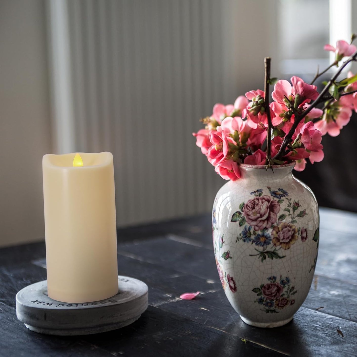 4" x 10" Large Outdoor Flameless Candle with Remote and Timer, Waterproof Battery Operated Flickering LED Pillar Candle for Lanterns, Ivory Plastic, 1 Pack (Battery Not Included)