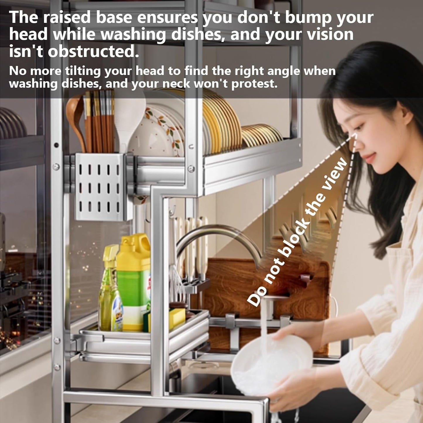 Kitchen Sink Rack Sink Above The Dish Drain Dish Washing Rack Stainless Steel Multifunctional Dish Storage Rack,Over The Sink Drying Rack for Dishes(1,75cm/29.5in)