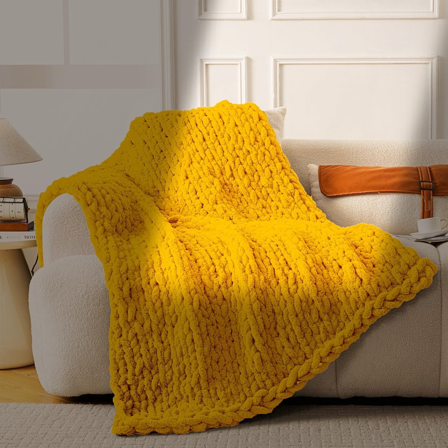 Ultra Soft Chunky Knit Blanket Throw -50x70 Hand Knitted Warm Chenille Throw Blanket, Home Decor Soft Thick Yarn Cable Knit Blanket Breathable Fleece Banket Christmas for Couch Bed Sofa Best GIF