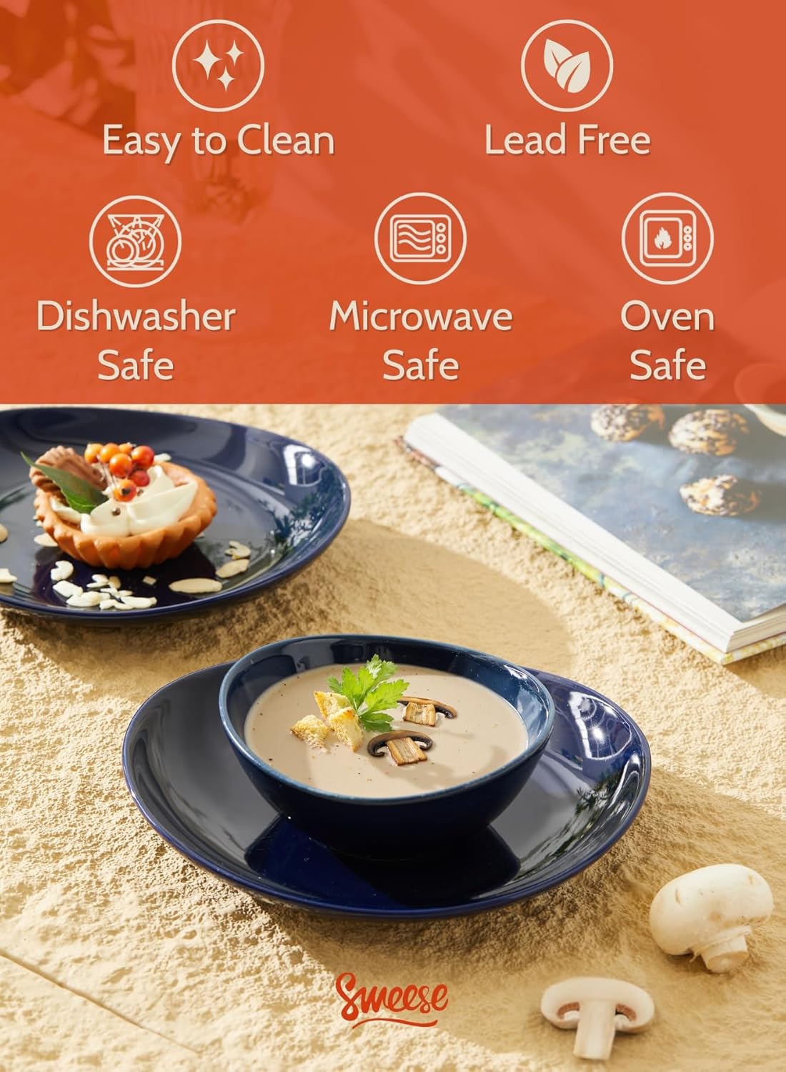 Sweese Porcelain Bowls Set - 5 Inch, 10 oz, Assorted Colors, Set of 6, Microwave Dishwasher Safe for Desserts, Soups