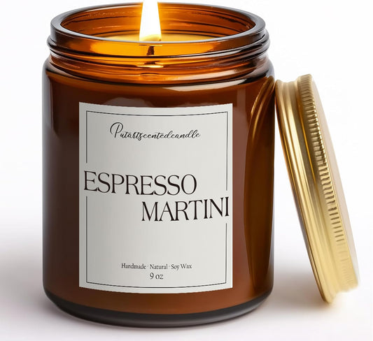 Espresso Martini Highly Scented Candles for Home, 9oz Natural Soy Aromatherapy Coffee Candle with Essential Oil, Home Fragrance Stress Relief & Meditation Jar Candles Gifts for Men Women