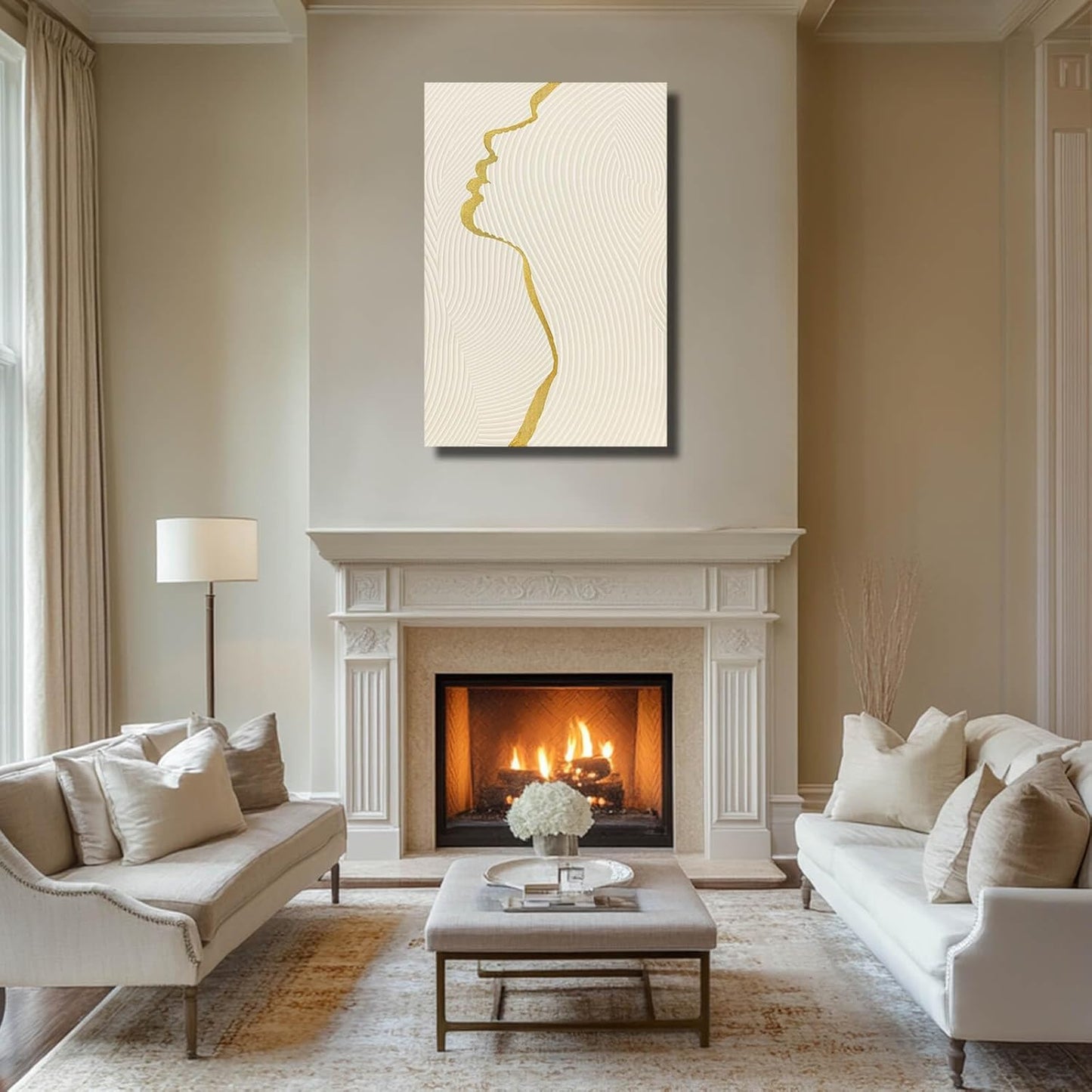 CHUDANHAO Gold Line Wall Pictures Minimalist Home Decor Neutral Canvas Paintings 24"x36" Wall Art for Dining Room Area Living Room Decorations