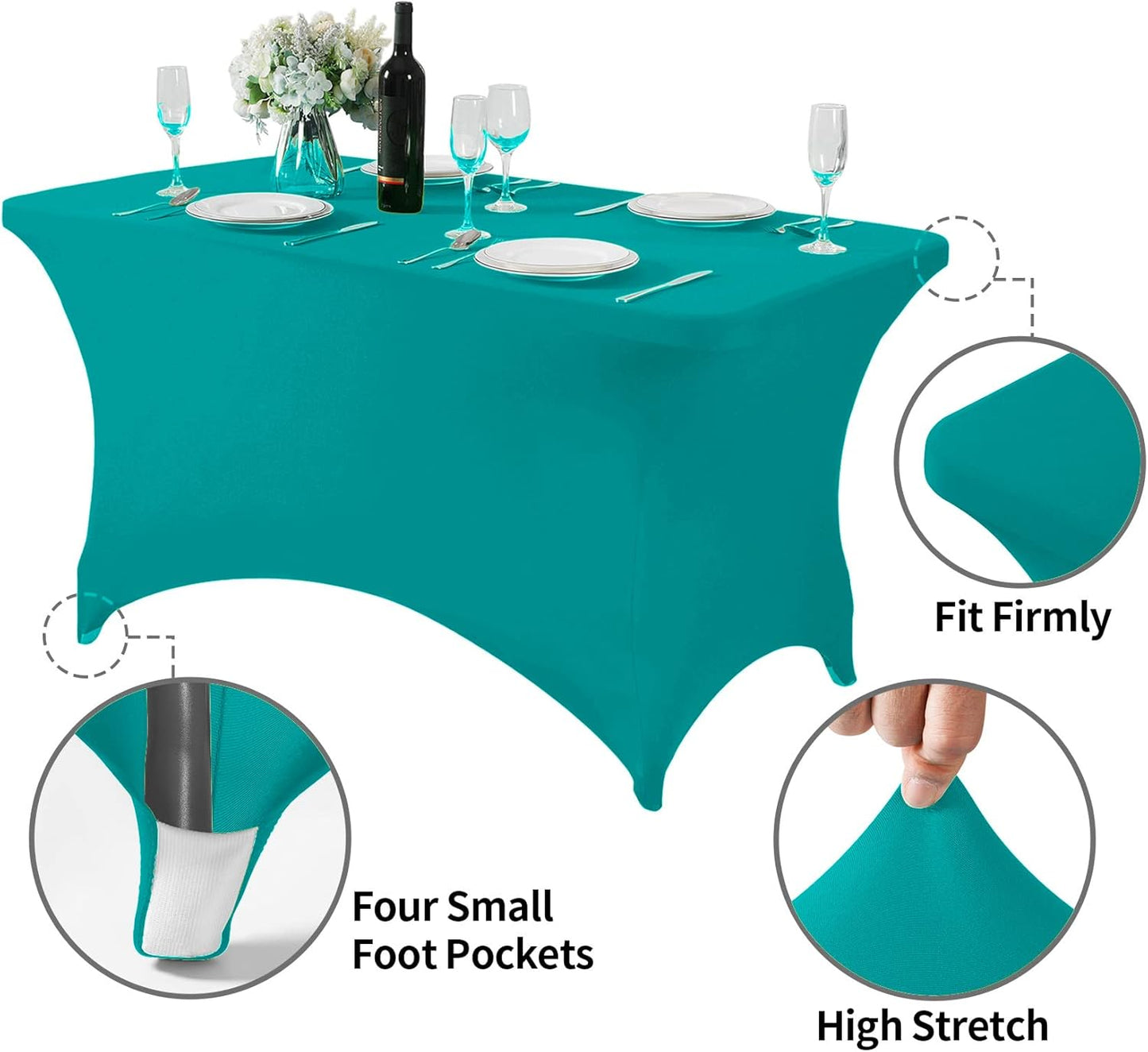 Spandex Table Cover for 4FT or 6ft or 8ft Table Universal Fitted Stretch Tablecloth for Party, Banquet, Wedding and Events-Turquoise