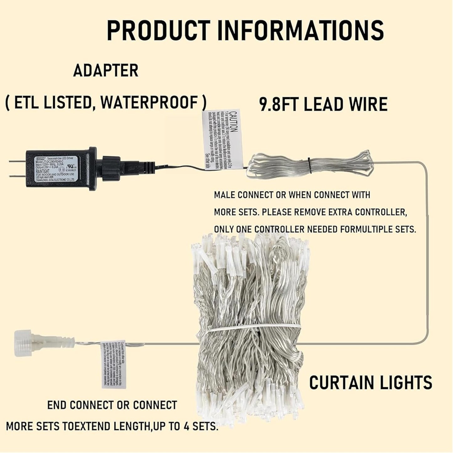 Dazzle Bright 300 LED Curtain String Lights, Christmas Fairy Lights for Bedroom with 8 Lighting Modes, Connectable Waterproof Window Lights Party Wedding Garden Wall Decor, White