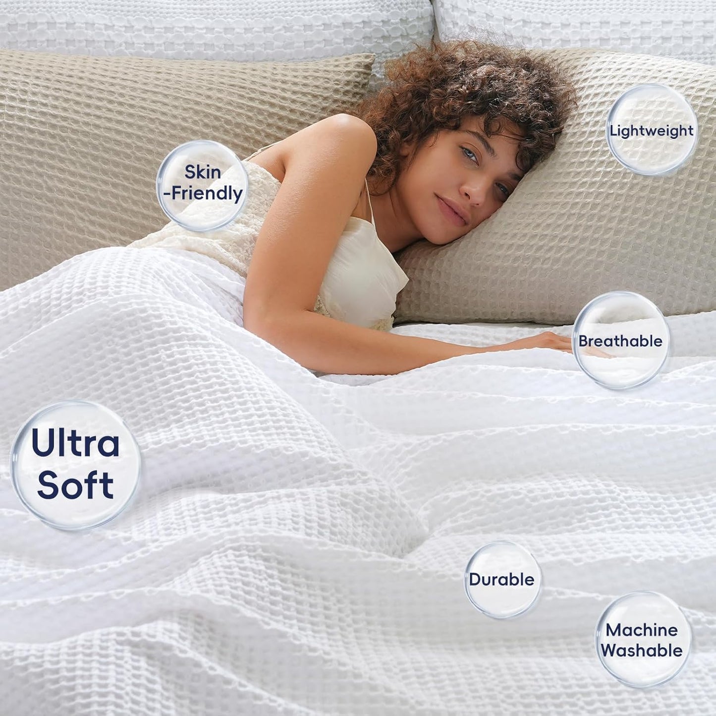 PHF Ultra Soft Waffle Weave Blanket King Size 104"x 90"- Washed Lightweight Breathable Cozy Woven Blanket for Bed - Aesthetic Decor for Couch Bedding Sofa Home Car - White