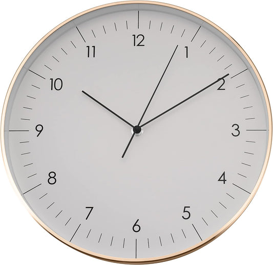 LUUK LIFESTYLE Silent Quartz Wall Clock, Nordic and Minimalist Design, Interior Decoration for Living Room, Kitchen, Bedroom, White and Gold