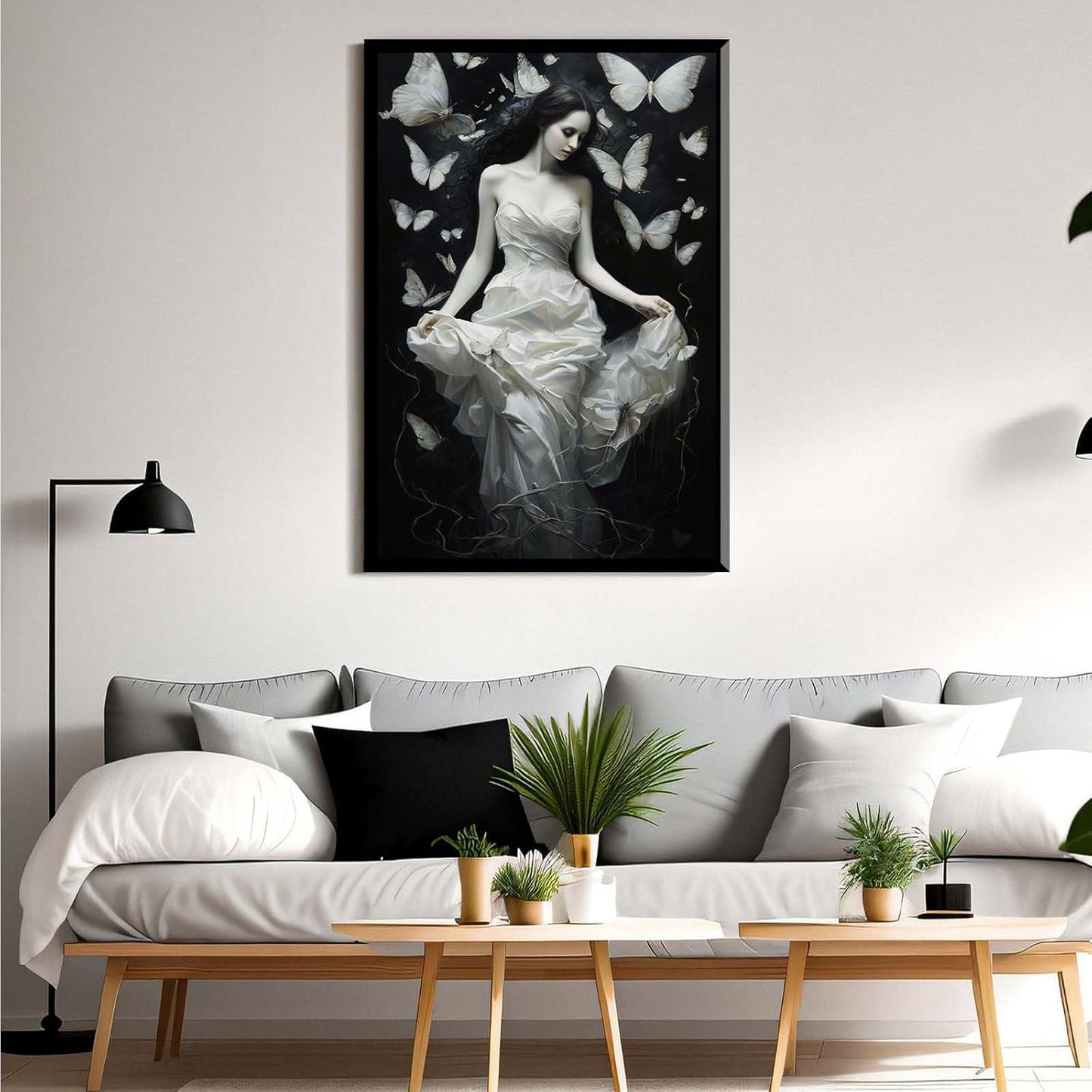 JFHCQJPK Vintage Gothic Feminine Canvas Wall Art Print Butterfly Poster Moody Preppy Wall Art Dark College Decor for Home Bedroom8x12in Metal blackFramed