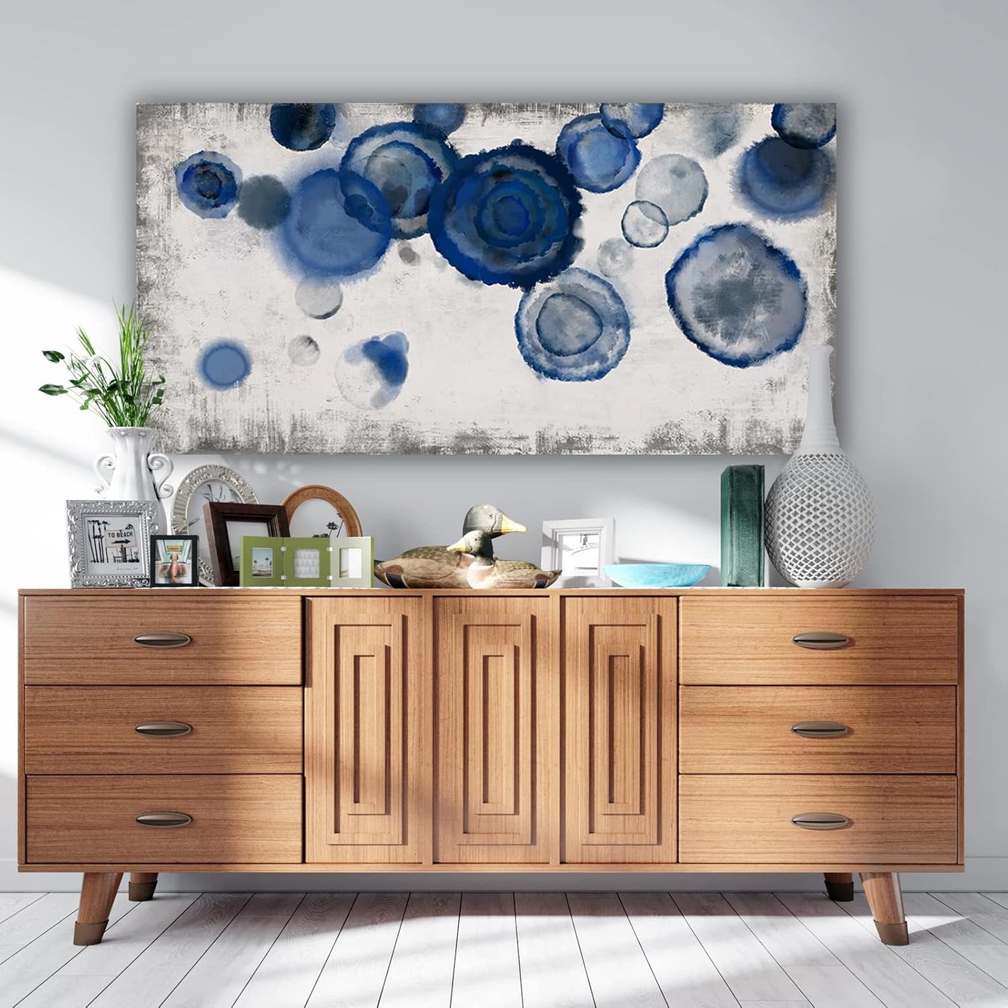 YJYart Blue Wall Art For Living Room Watercolor Dots Wall Decorations Indigo Dot Wall Decor Posters for Room Aesthetic Modern Artwork 24x48 Inch