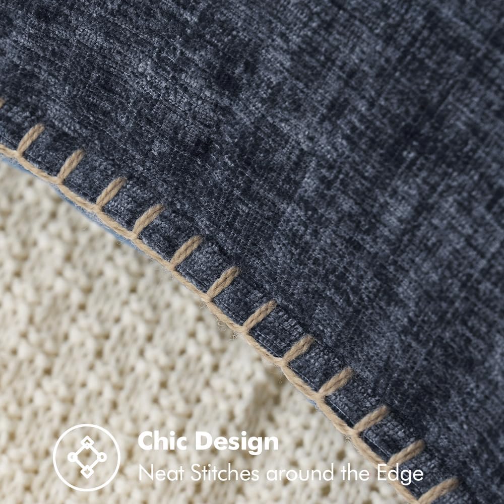 MIULEE Pack of 2 Couch Throw Pillow Covers 12x20 Inch Dark Blue Farmhouse Decorative Pillow Covers with Stitched Edge Soft Chenille Solid Dyed Spring Pillow Covers for Sofa Bed Living Room