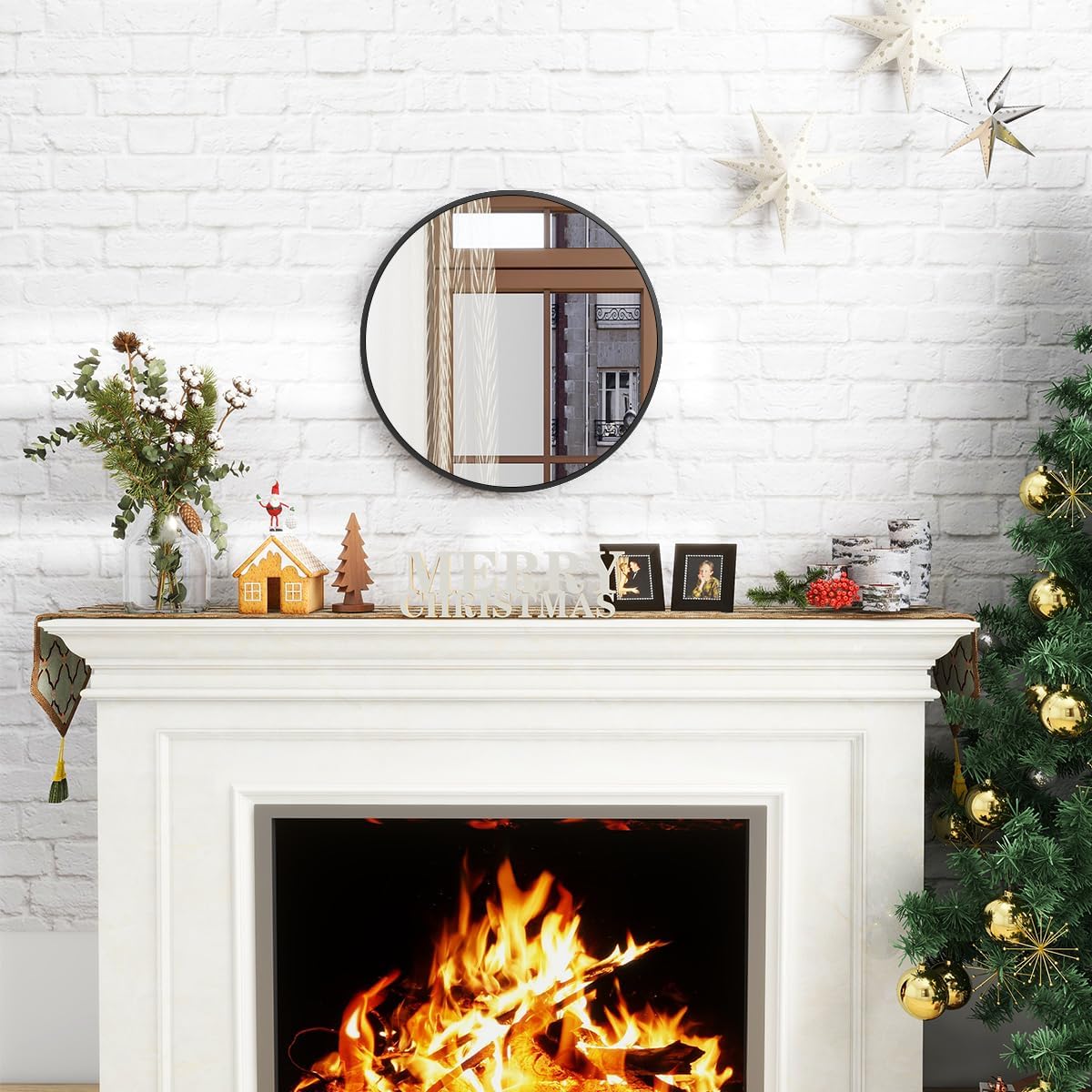 BEAUTYPEAK 18 Inch Round Mirror, Metal Frame Circle Mirror, Wall Mounted for Entryway, Bathroom, Vanity, Living Room, Black