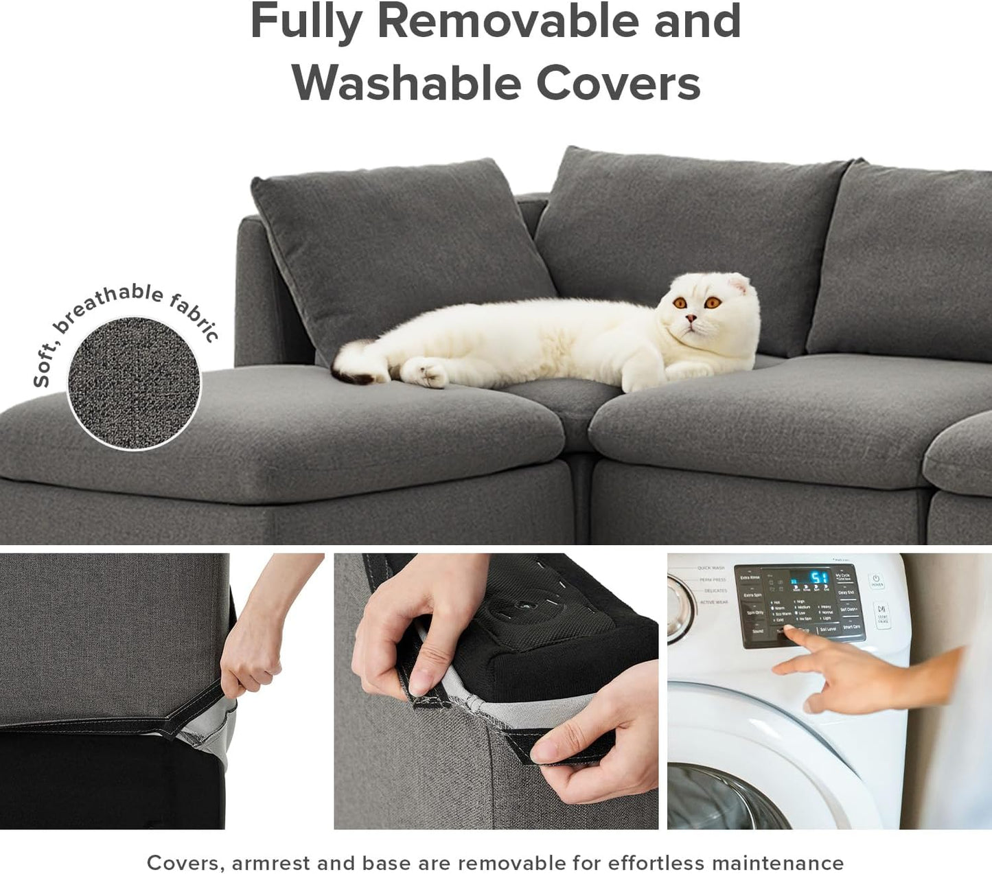 mopio Oversized Modular Sectional Sofa with Fully Removable Covers and Storage, Convertible U, L-Shaped and Sleeper Sectional, Modern Couches with Ottoman Chaise (Stone Gray Fabric, Loveseat)