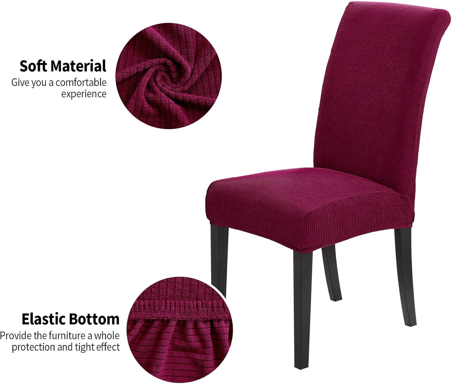 Joccun Chair Covers for Dining Room Set of 6,Dining Chair Slipcovers Stretch Dining Room Chair Covers Seat Protector,Washable Parsons Chair Cover for Home,Banquet(Wine Red,6 Pack)