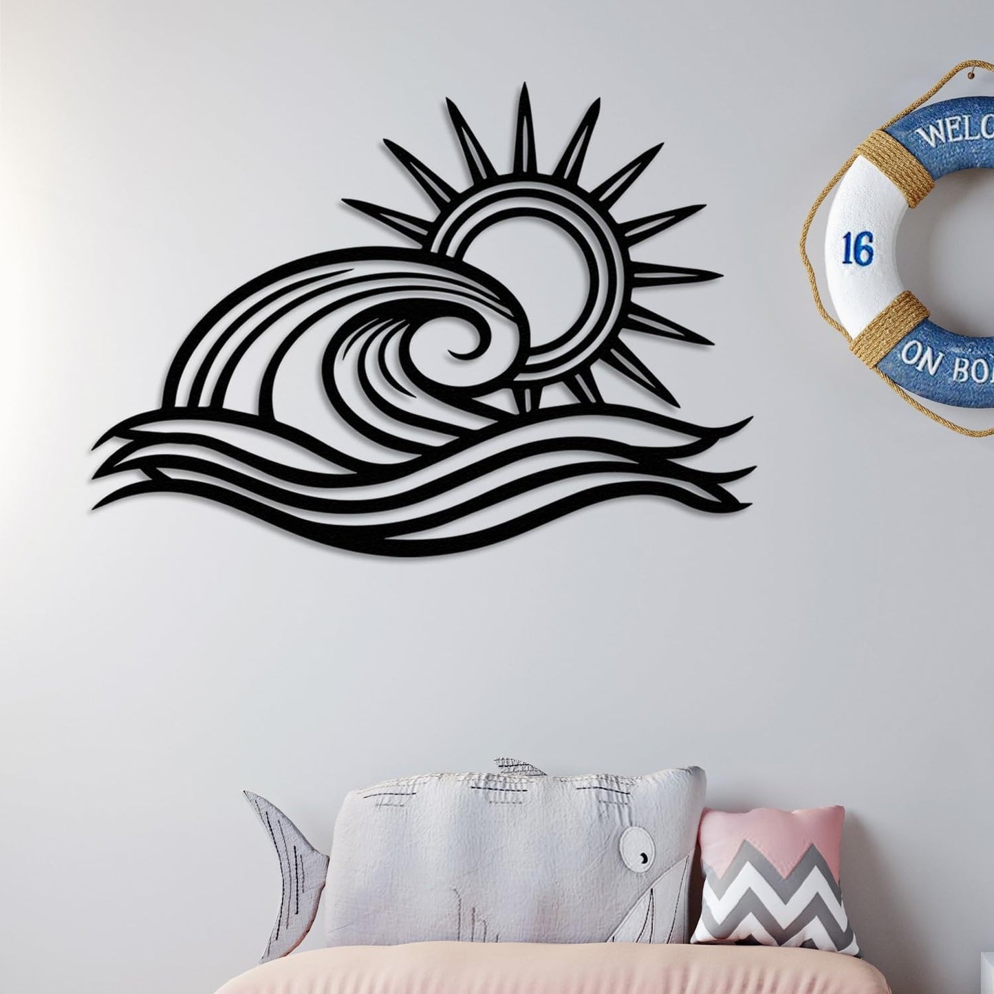 Wita Home Ocean Wave Metal Wall Art, Sun Beach Decor, Coastal Large Wall Sculpture for Home, Indoor/Outdoor Use, Nautical Wall Hanging, Eye-Catching Addition to Living Room(Gold, 40 x 23 inches)