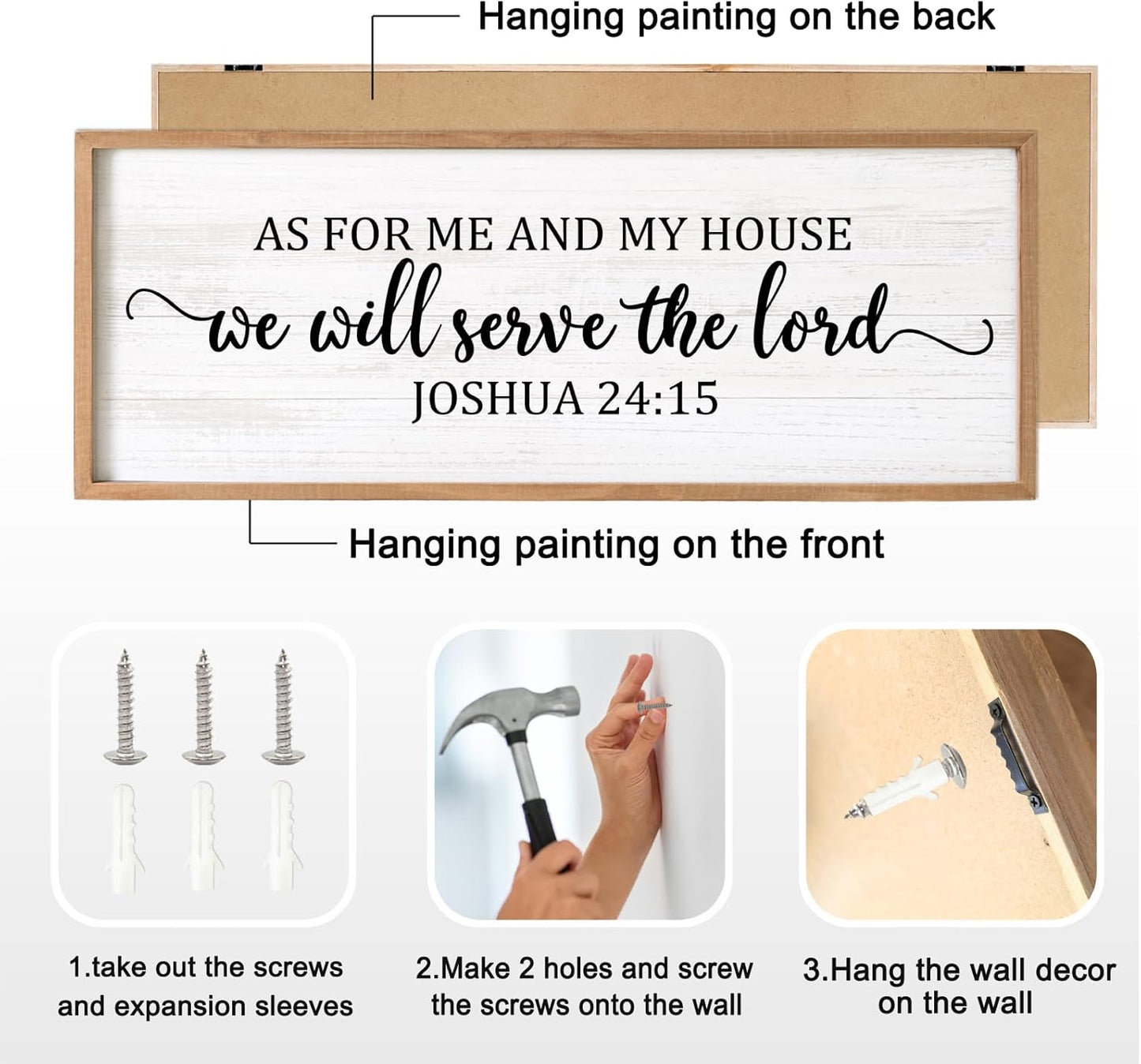 As For Me And My House We Will Serve The Lord Framed Wall Art, 40''×15'' Horizontal Positive Religious Rustic Bible Verse for Christian God Jesus Christ Prayer, Vintage Holy Catholic Scripture Decor