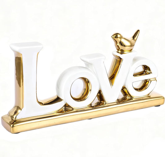 Love Sign Decoration - White & Gold Modern Bird Sculpture Statue, Personalized Love Decor for Living Room, Bedroom, Desktop