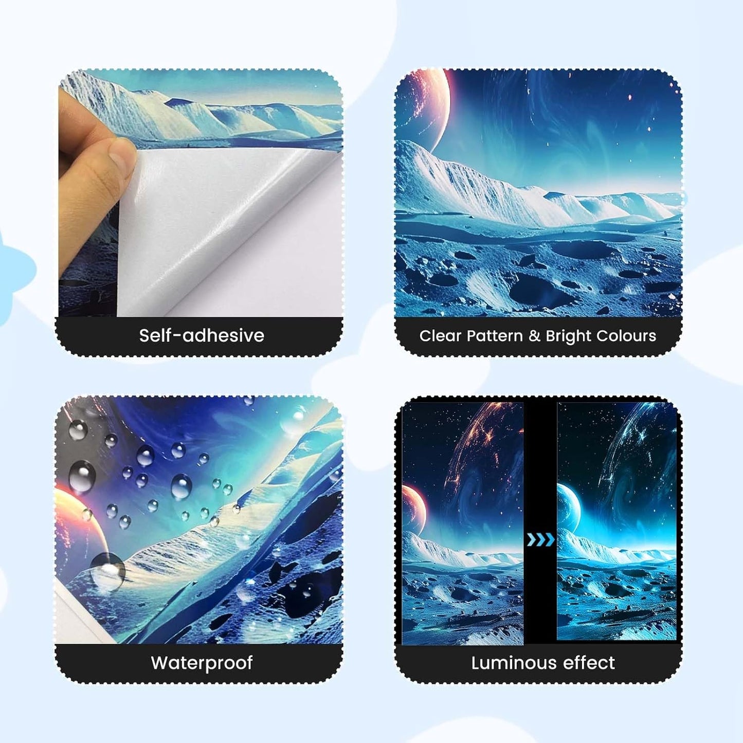 SNAIL GARDEN 5 Pcs 3D Luminous Universe Astronaut Wall Stickers,Glow in The Dark Wall Decals,Self-Adhesion Space Themed Wall Decor,Solar System Decal for Room,Space Room(Blue Light)