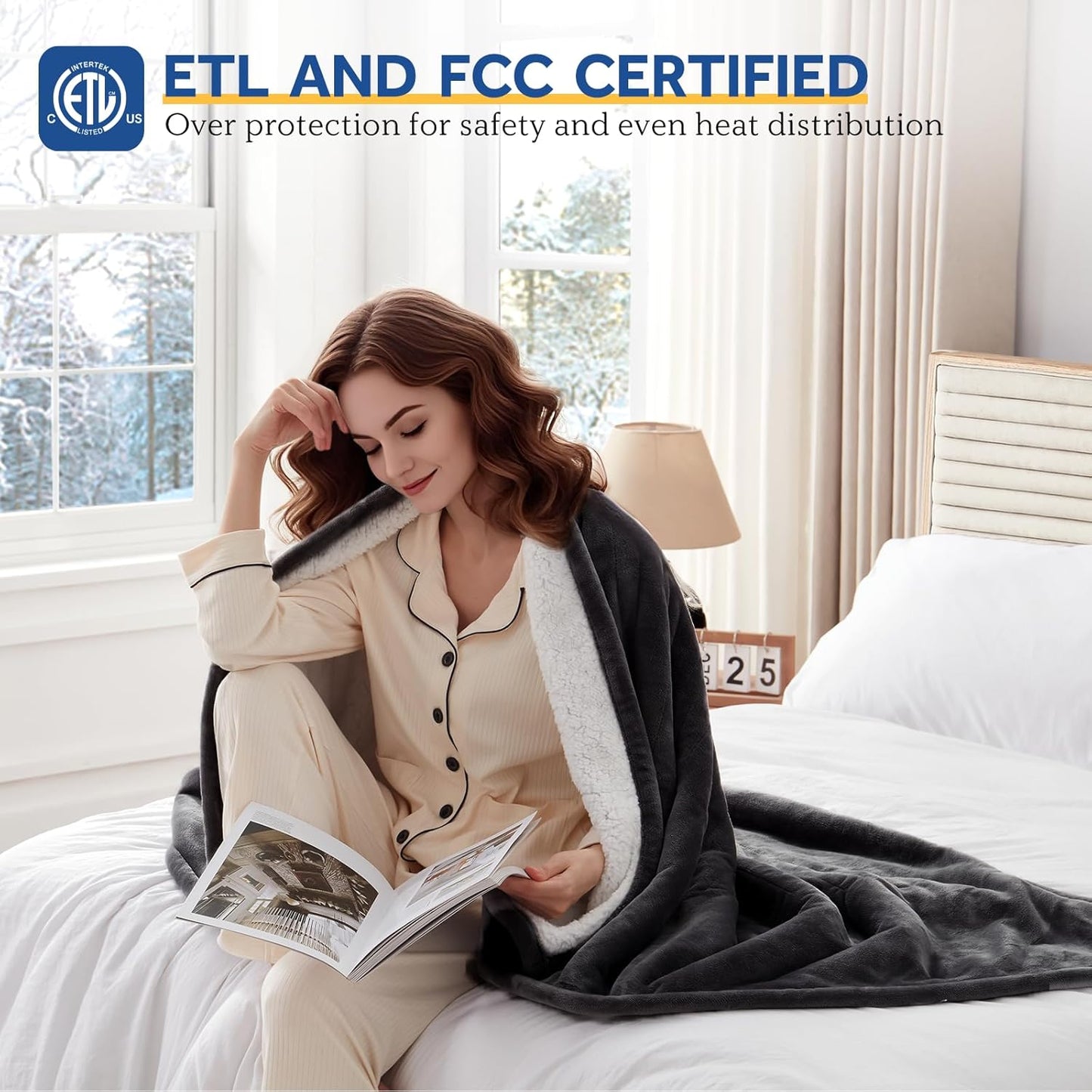 Sealy Electric Blanket King 100"*90",Super Cozy Flannel to Sherpa Reversible Heated Blanket King Size with 10 Heating Levels & 1-12 Hours Auto Off Overheating Protection Machine Washable,Charcoal