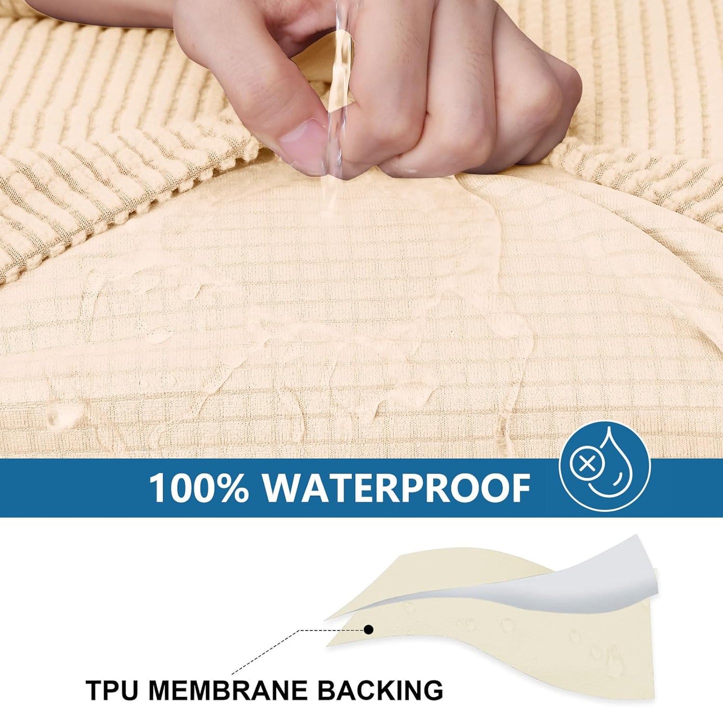 hyha Waterproof Sectional Couch Covers, Non Slip Sofa Couch Cushion Covers L Shape, Thick Stretch Jacquard Fabric, Washable Sofa Slipcovers with Elastic Bottom (1 Piece for Chaise, Beige)