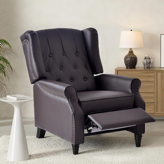 Softa Recliner Chair for Adults, Mid Century Wingback Pushback Accent Chair with Rivet Decoration, Tufted Upholstered Single Sofa Armchair for Living Room, Bedroom, Study (PU, Brown)