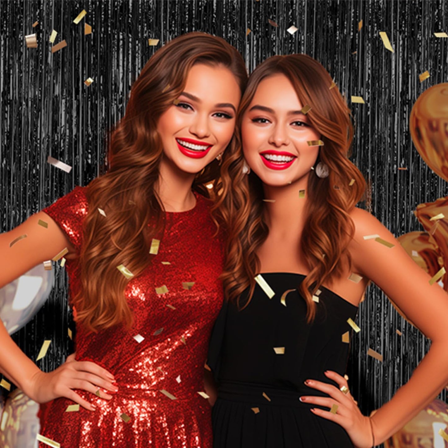 3 Pack Foil Fringe Backdrop - Black Shiny Tinsel Curtains for Party Decoration/Photo Booth Props - 3.3x8.2 FT Metallic Foil Backdrop for Birthday, Wedding, Graduation, Christmas.