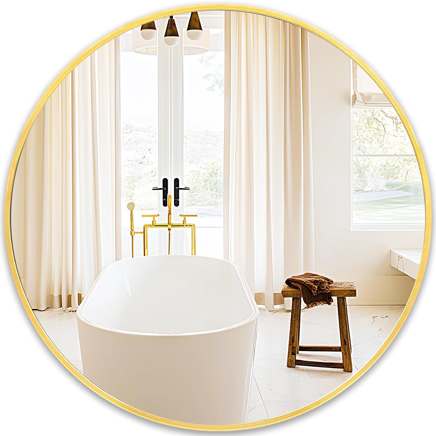 Fabuday Large Round Mirror for Wall 36 Inch Gold - Huge Circle Mirror Bathroom, Living Room, Bedroom, Hallyway, Matte Frame Metal Mirrors