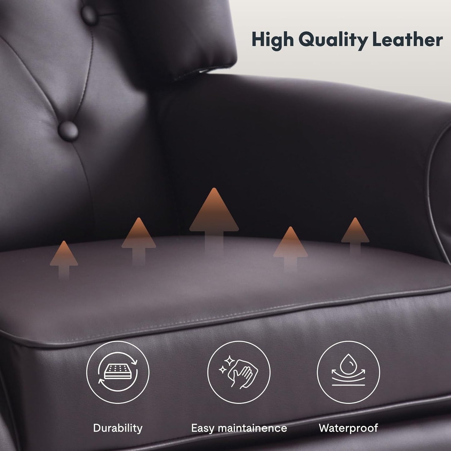 Softa Recliner Chair for Adults, Mid Century Wingback Pushback Accent Chair with Rivet Decoration, Tufted Upholstered Single Sofa Armchair for Living Room, Bedroom, Study (PU, Brown)