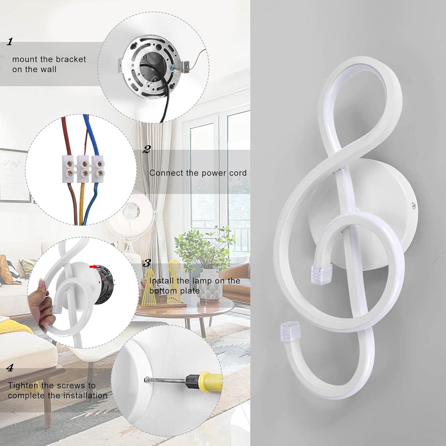 XEYOU 22W Modern Wall Sconce Lighting Indoor LED Creative Wall Light Fixture Music Symbol Art Decoration Wall Lamp for Living Room Bedroom Stair Corridor, White 4500K