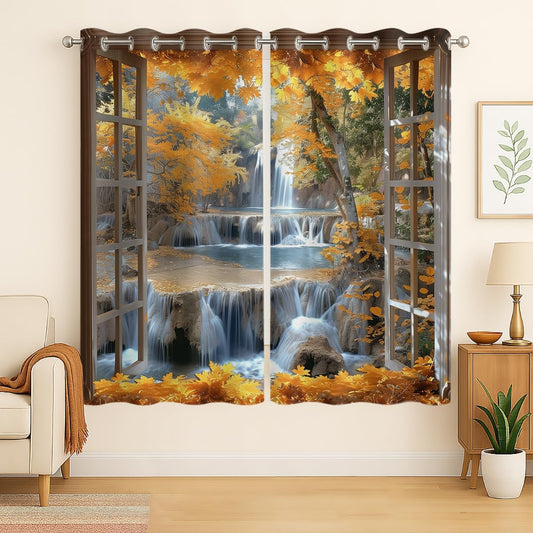 Landscape Blackout Curtains for Girls Boys Teens Home Decor, Nature 3D Autumn Fall Forest Maples Grommet Thermal Insulated Drapes Darkening Window Curtain for Bedroom Living Room, 72 x 63 Inch