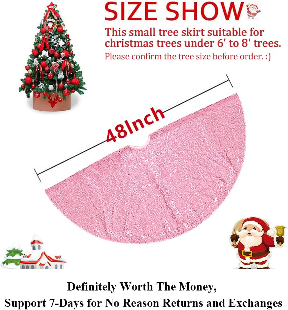 Partisout 48in Fuchsia Pink Sequin Tree Skirt Glitter Colorful Christmas Skirts for Halloween Holiday Celebration Supplies