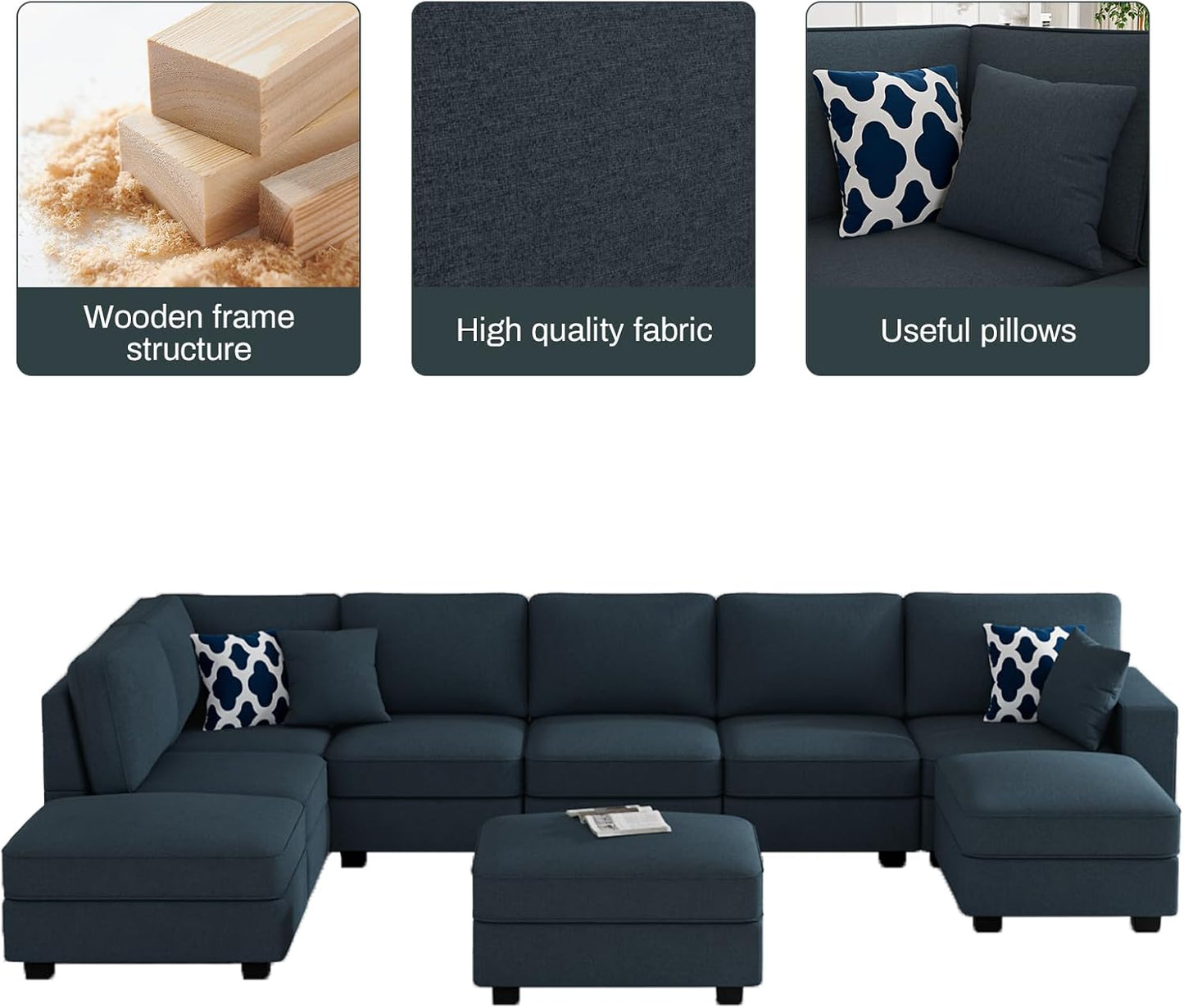 L Lengend Vansen Modular Sectional Sofa U Shaped Couch with Ottoman Modern Reversible Corner Sectional Couch for Living Room (Charcoal, U Shaped Sofa-4)