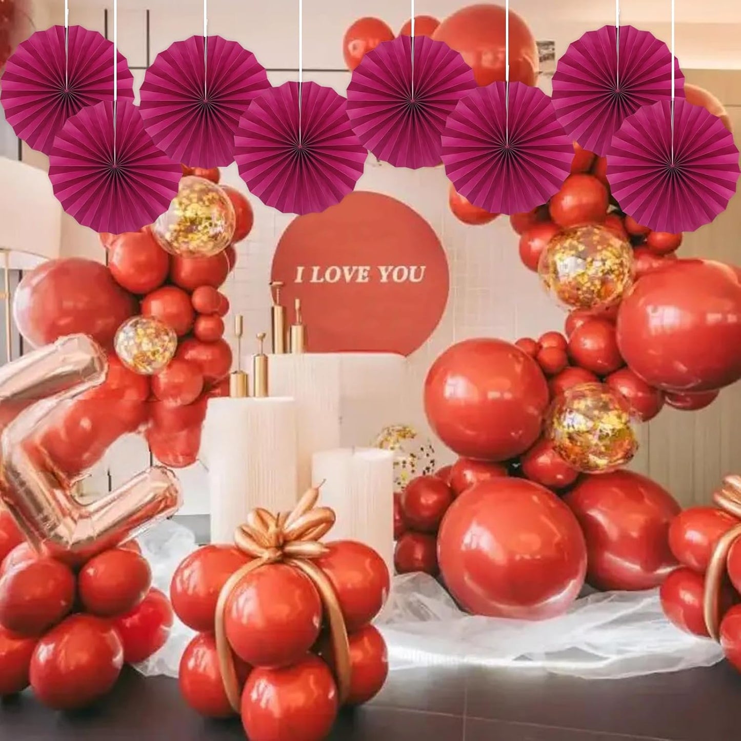 Red Party Decorations,Paper Decorations for Party,Girls Party Decorations Party Paper Fans Bulk 12in,Anniversary Decorations for Party 30 Color DIY Set （Wine Red）