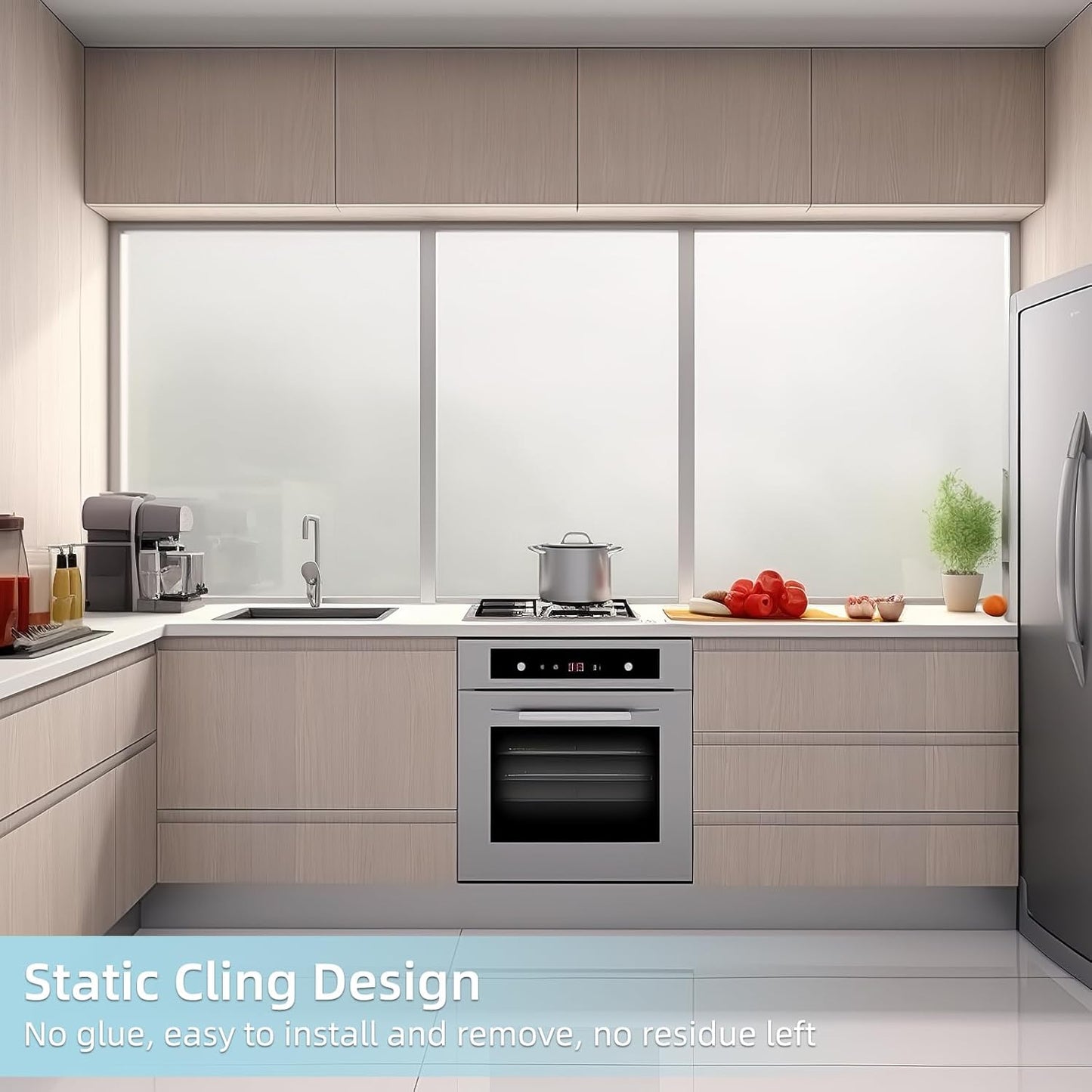 DUOFIRE Privacy Window Film Frosted Glass Film Matte White Static Cling Glass Film No Glue Anti-UV Window Sticker Non Adhesive for Privacy Office Meeting Room Bathroom Living Room DS001W 47.2x157.4in