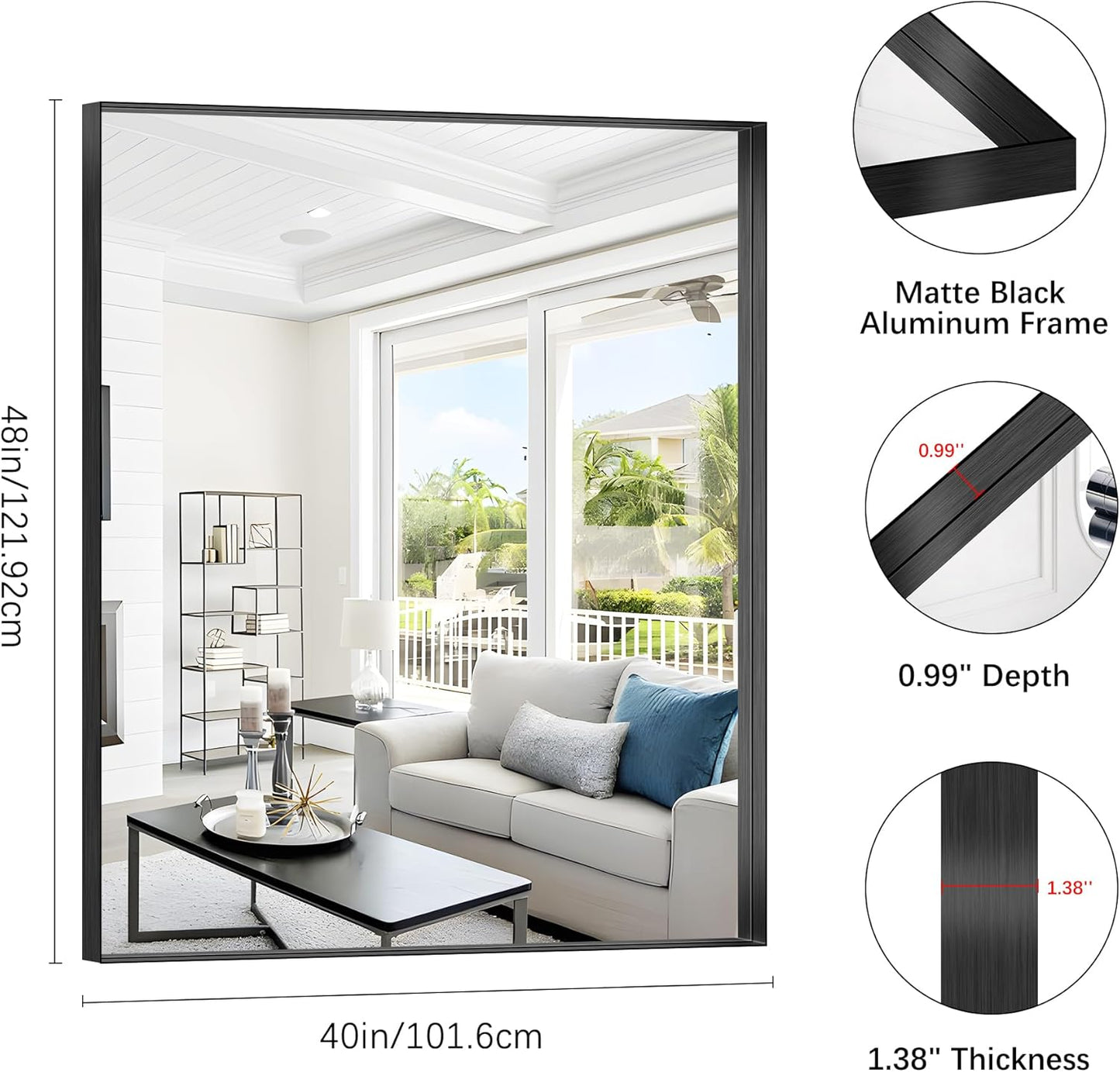 Black Bathroom Mirror, 40x48 Inch Rectangular Framed Mirror, Large Wall Mounted Bathroom Vanity Mirror Over Sink for Bedroom,Restroom, Living Room, Hangs Vertically or Horizontally