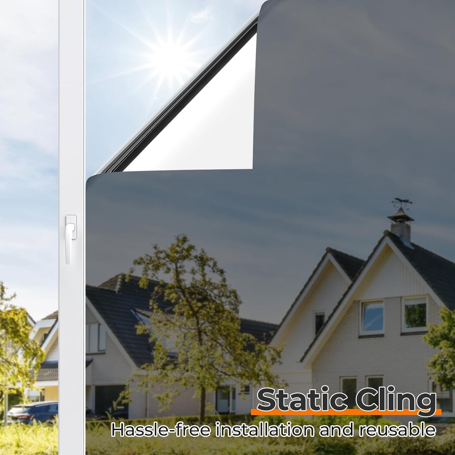 DOWELL Window Privacy Film, One Way Window Tint for Home, Static Cling Anti UV Sun Blocking Reflective Mirror Film, Heat Control See Out Not in Glass Tinting, Black Silver, 17.5" x 78.7"