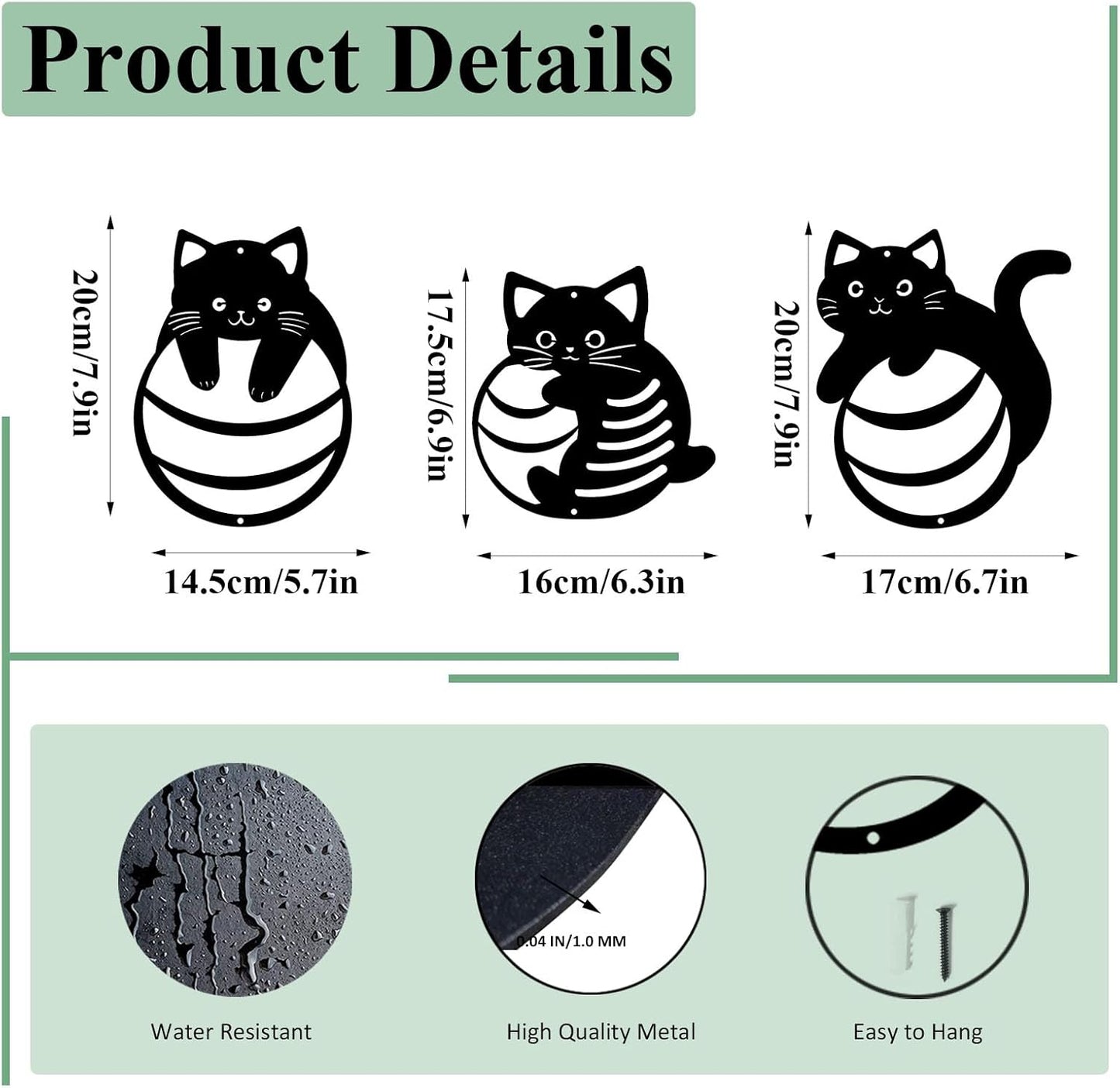 Black Metal Cat Wall Decor, Minimalist Abstract Cat Wall Art Line, Cute Cats Decor Signs, for Living Room Bathroom Bedroom Dining Room