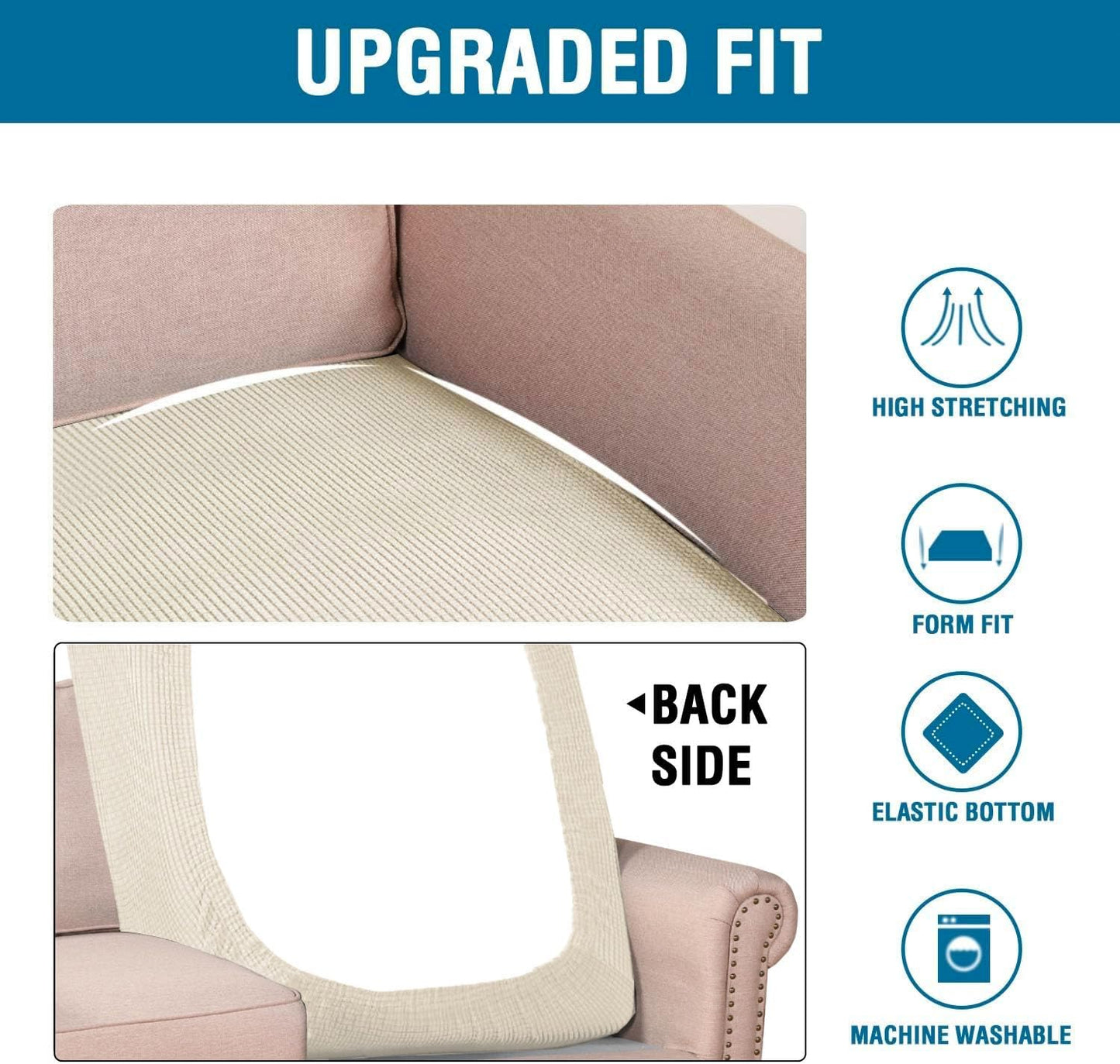 H.VERSAILTEX Super Stretch Individual Chaise Cover Sectional Couch Covers for L Shaped Sofa Both Left/Right Featuring Thick Jacquard Textured Twill Fabric (1 Piece Chaise Cover, Natural)