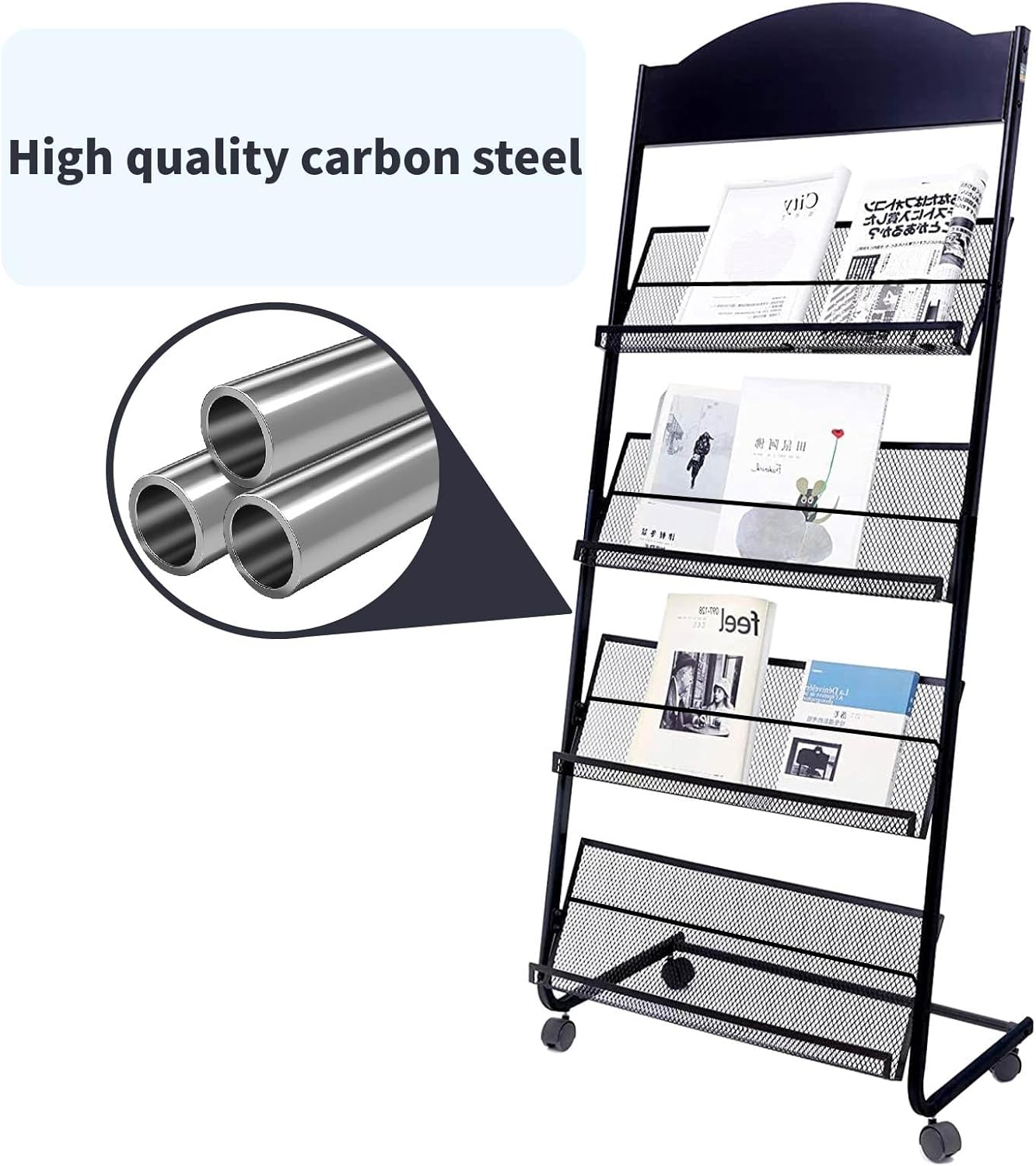 YinghaoFloor Standing Magazine Rack, 4 Layer Iron Magazine Rack Floor, Suitable for the Display of Brochures or Documents in Exhibitions, Shopping Malls, Hospitals, Offices