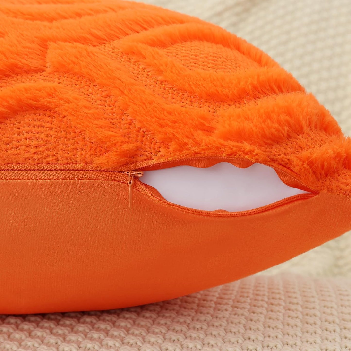 decorUhome Fall Throw Pillow Covers 26x26 Inch Set of 2, Soft Plush Decorative Faux Fur Orange Solid Couch Pillow Covers, Accent Farmhouse Neutral Square Euro Pillow Cases for Sofa Bed Living Room