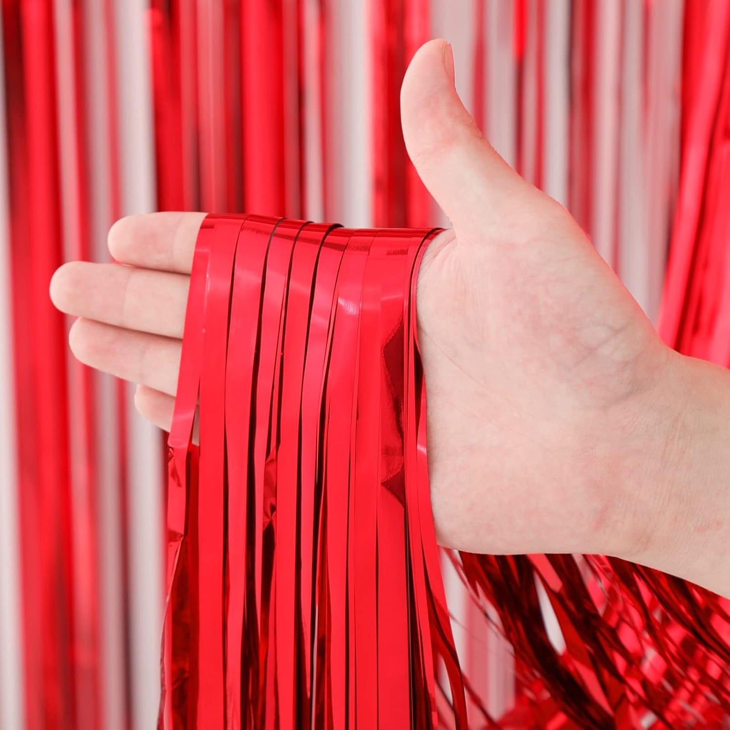 3 Pack 3.3x8.2 Feet Red Foil Fringe Backdrop Curtains, Tinsel Streamers Birthday Party Decorations, Fringe Backdrop for Graduation, Baby Shower, Gender Reveal, Disco Party